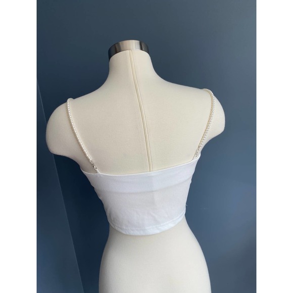 white ribbed crop top w/ butterflies - Picture 6 of 9